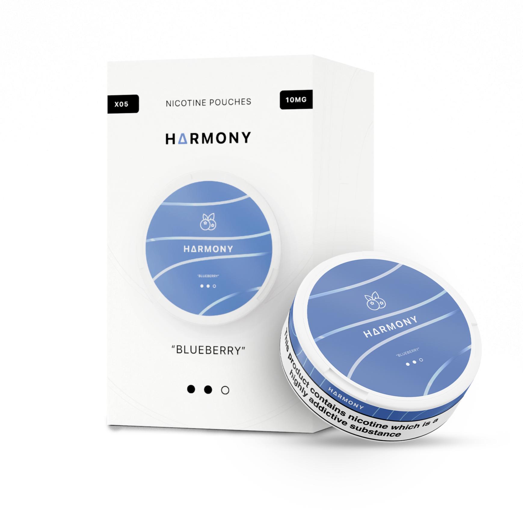 Blueberry Harmony 10mg Nicotine Pouches with box
