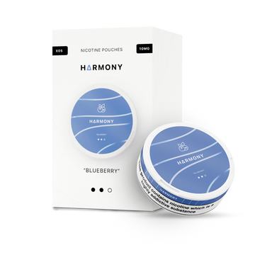 Blueberry Harmony 10mg Nicotine Pouches with box