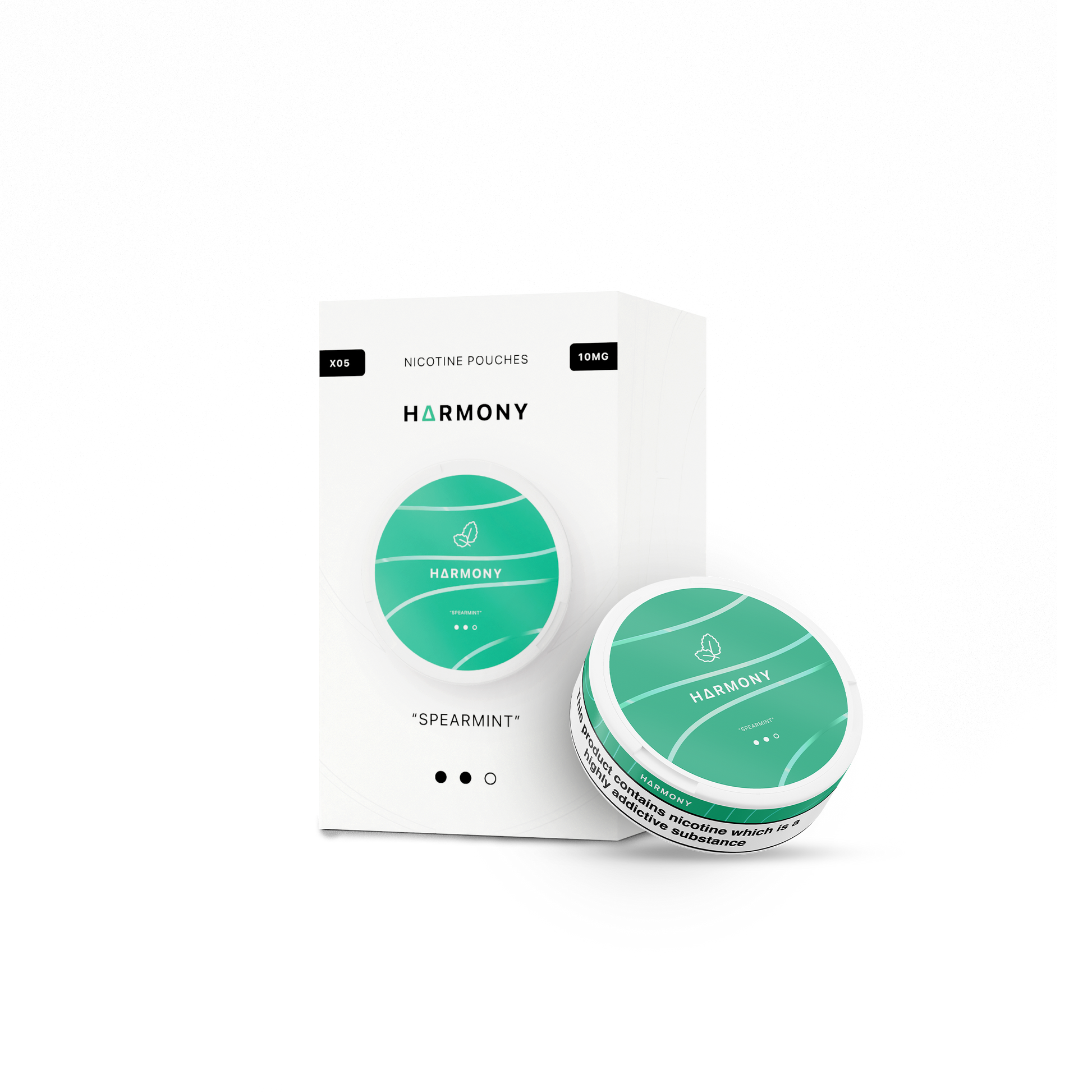 Spearmint Harmony 10mg Nicotine Pouches with box