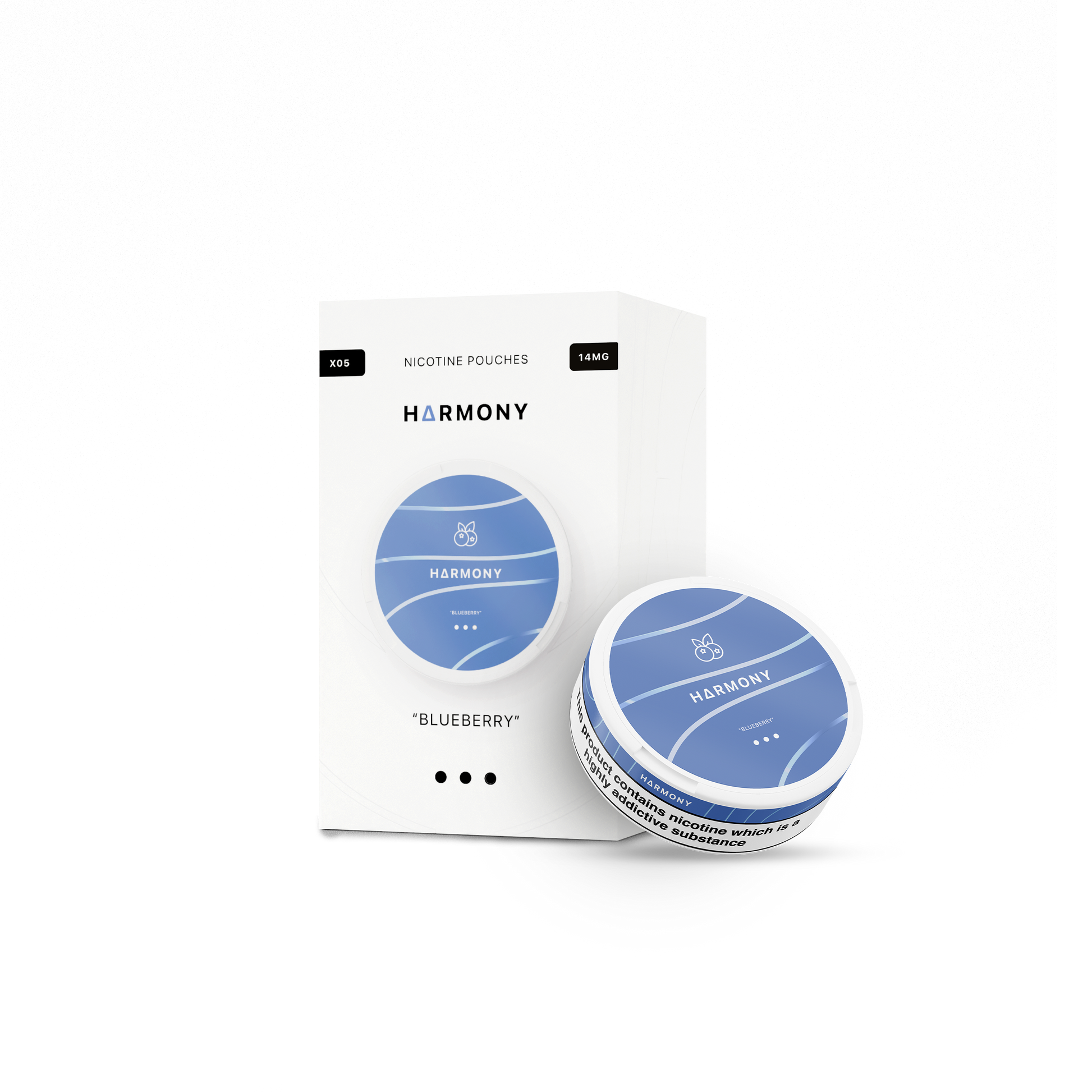 Blueberry Harmony 14mg Nicotine Pouches with box