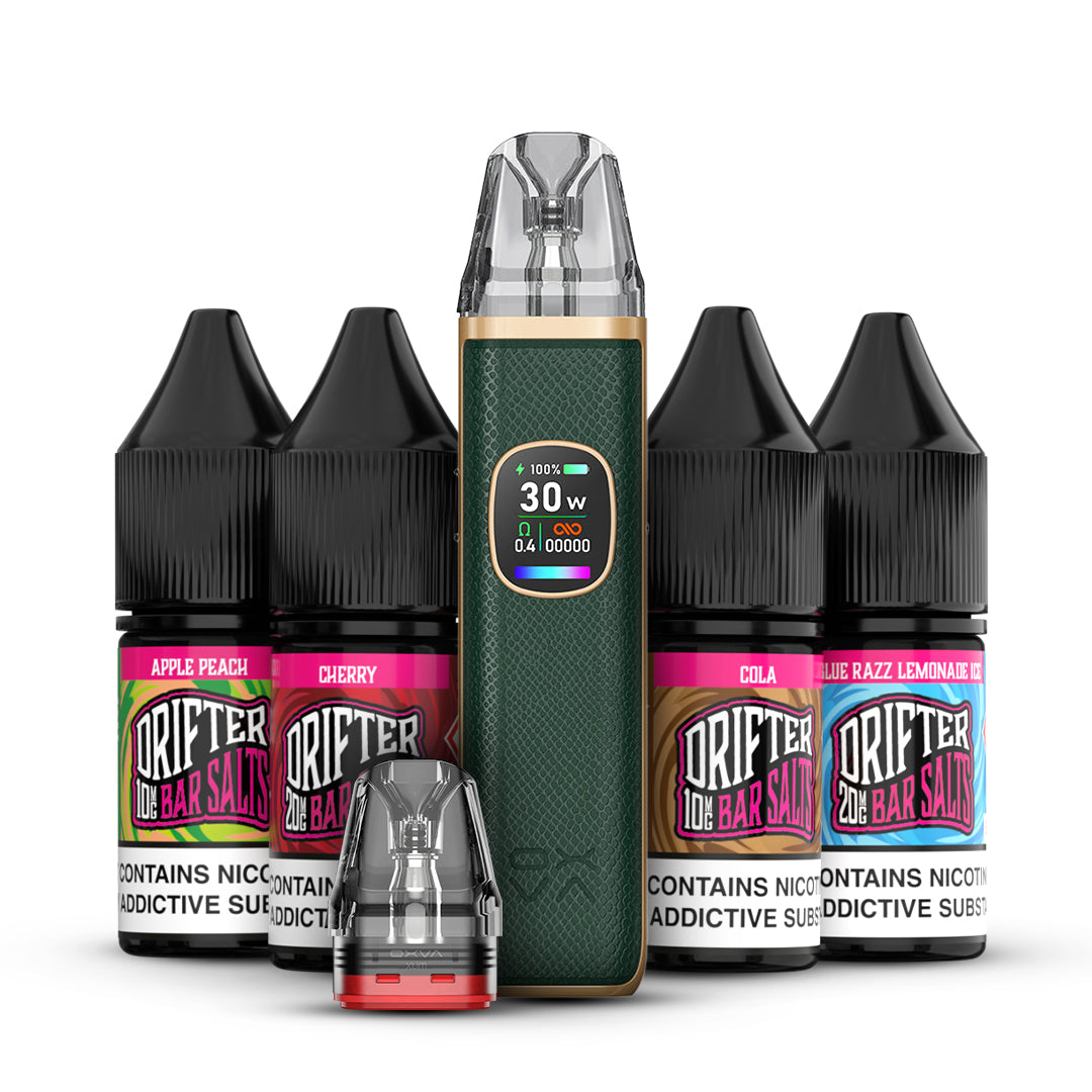 Collection of products including Oxva Xlim Pro 2 Kit, Oxva Xlim V3 Pods and Drifter Salt E-Liquid