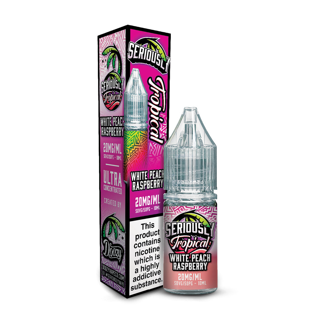 White Peach Raspberry Doozy Vape Co Seriously Tropical 10ml Nicotine Salt E-Liquid