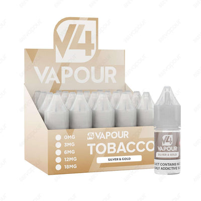 888 Vapour | V4 Vapour | Silver & Gold 50/50 E-liquid | £2.50 | 888 Vapour | Silver & Gold e-liquid by V4 Vapour is the ultimate "silver & gold" tobacco flavoured 50/50 e-liquid, which is perfect to use in any device. We'd highly recommend the V4 Vapour 5