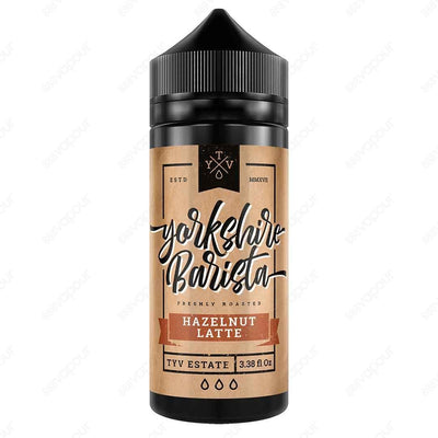 Yorkshire Barista Hazelnut Latte E-Liquid | £11.99 | 888 Vapour | Yorkshire Barista Hazelnut Latte e-liquid is milky coffee blended with hazelnut. Hazelnut Latte is available in a 100ml 0mg shortfill, with space to add two 10ml 18mg nicotine shots to crea