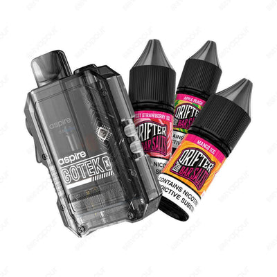 Aspire Gotek X Vape Kit with Drifter Bar Salts | £18.00 | 888 Vapour | The Aspire Gotek X Kit with 3 Drifter Bar Salts gives you over 10000 Puffs! 10000 Puffs from the 3 Drifter Bar Salts. Each bottle lasts approximately 3500 puffs giving you a total of 1