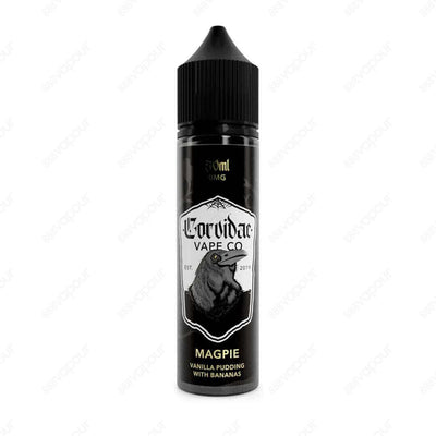 Cordivae Magpie E-Liquid | £4.00 | 888 Vapour | Corvidae Vape Co Magpie e-liquid is a moreish vanilla pudding flavour blended with sweet, fresh bananas! Magpie by Corvidae Vape Co is available in a 0mg 50ml shortfill, with space for one 10ml 18mg nicotine