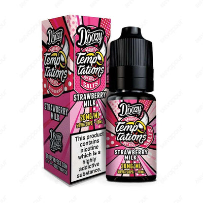 Doozy Temptations Strawberry Milk Salt E-Liquid | £3.95 | 888 Vapour | Doozy Vape Co Temptations Strawberry Milk is an explosion of sweet, creamy strawberry milkshake. Salt nicotine is made from the same nicotine found within the tobacco plant leaf but re