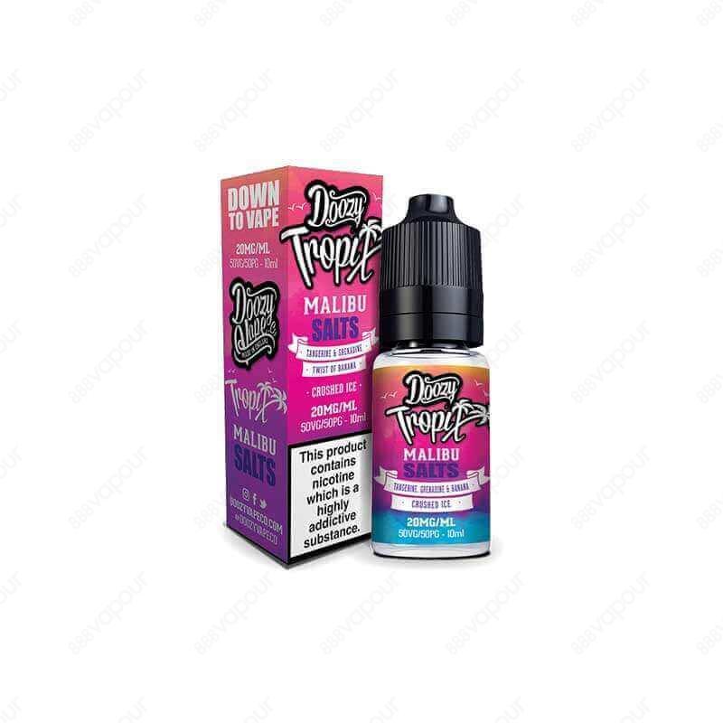 Doozy Tropix Malibu Salt E-Liquid | £3.95 | 888 Vapour | Doozy Vape Co Tropix Malibu salt e-liquid is a mouthwatering mix of tangerine and grenadine with a twist of banana and topped off with crushed ice! Salt nicotine is made from the same nicotine found