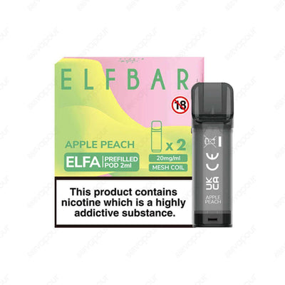 Elf Bar Elfa Apple Peach Replacement Pod | £5.99 | 888 Vapour | The Elfa Pod Kit Replacement pods come prefilled with 2ml of 20mg nicotine salt E-Liquid, delivering a smoother throat hit and better vaping experience. Each pod lasts around 600 puffs, depen