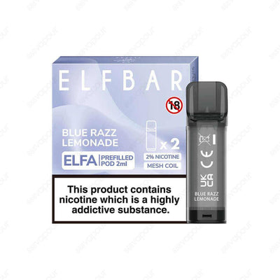 Elf Bar Elfa Blue Razz Lemonade Replacement Pod | £5.99 | 888 Vapour | The Elfa Pod Kit Replacement pods come prefilled with 2ml of 20mg nicotine salt E-Liquid, delivering a smoother throat hit and better vaping experience. Each pod lasts around 600 puffs