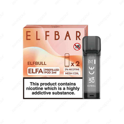 Elf Bar Elfa Elfbull Replacement Pod | £5.99 | 888 Vapour | The Elfa Pod Kit Replacement pods come prefilled with 2ml of 20mg nicotine salt E-Liquid, delivering a smoother throat hit and better vaping experience. Each pod lasts around 600 puffs, depending