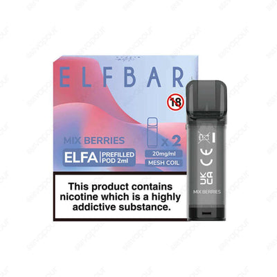 Elf Bar Elfa Mix Berries Replacement Pod | £5.99 | 888 Vapour | The Elfa Pod Kit Replacement pods come prefilled with 2ml of 20mg nicotine salt E-Liquid, delivering a smoother throat hit and better vaping experience. Each pod lasts around 600 puffs, depen