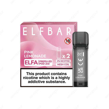 Elf Bar Elfa Pink Lemonade Replacement Pod | £5.99 | 888 Vapour | The Elfa Pod Kit Replacement pods come prefilled with 2ml of 20mg nicotine salt E-Liquid, delivering a smoother throat hit and better vaping experience. Each pod lasts around 600 puffs, dep