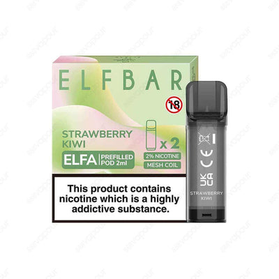 Elf Bar Elfa Strawberry Kiwi Replacement Pod | £5.99 | 888 Vapour | The Elfa Pod Kit Replacement pods come prefilled with 2ml of 20mg nicotine salt E-Liquid, delivering a smoother throat hit and better vaping experience. Each pod lasts around 600 puffs, d
