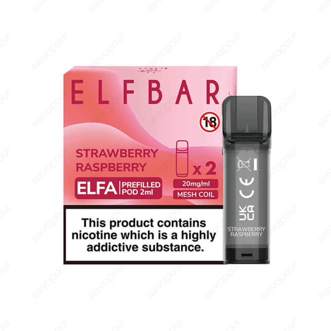 Elf Bar Elfa Strawberry Raspberry Replacement Pod | £5.99 | 888 Vapour | The Elfa Pod Kit Replacement pods come prefilled with 2ml of 20mg nicotine salt E-Liquid, delivering a smoother throat hit and better vaping experience. Each pod lasts around 600 puf