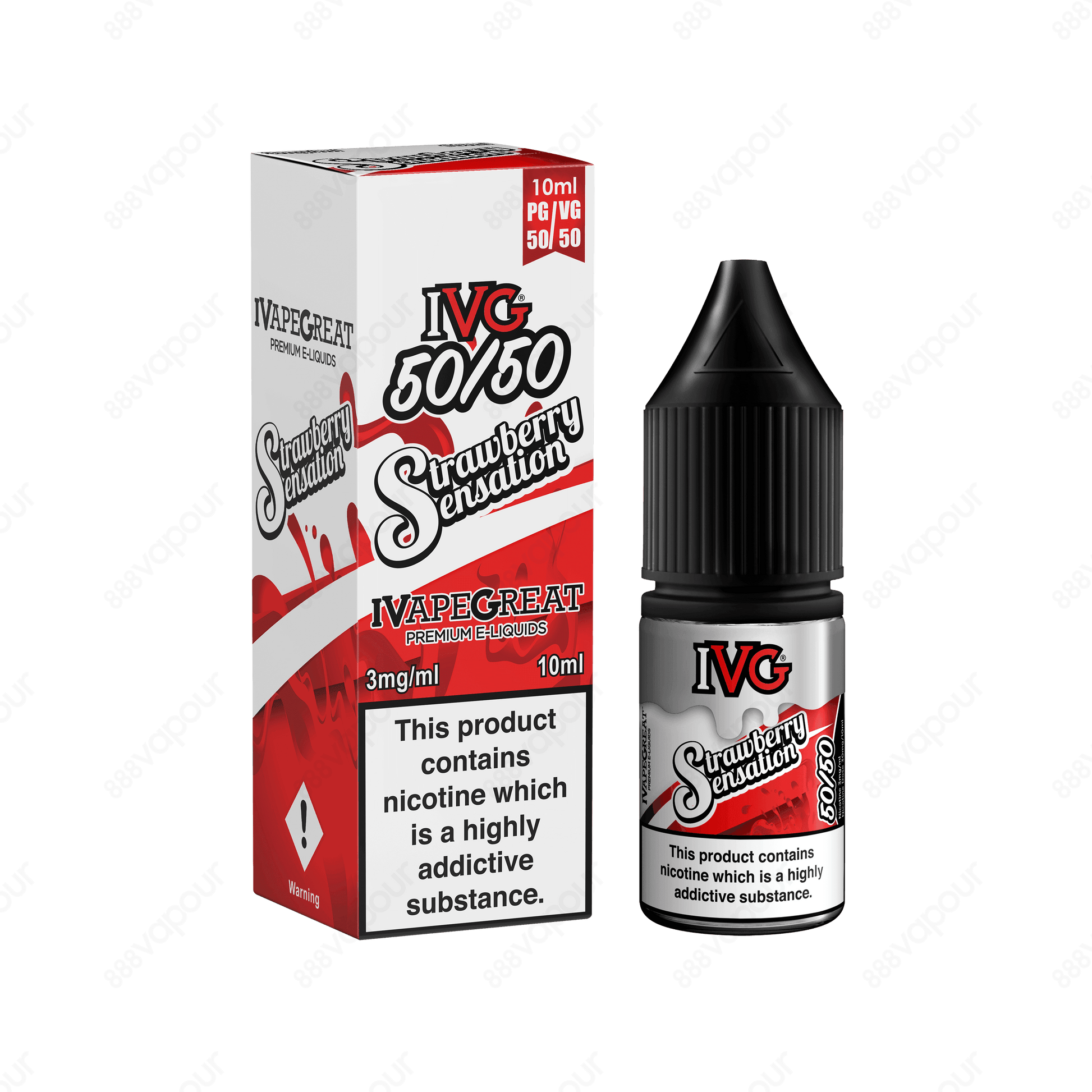 IVG Strawberry Sensation 50/50 E-Liquid | £3.49 | 888 Vapour | I VG Strawberry Sensation e-liquid is a delicious mix of fresh strawberries and sweet candy with a cool touch. Strawberry Sensation by I VG is available in a 10ml bottle in 3mg, 6mg, 12mg and