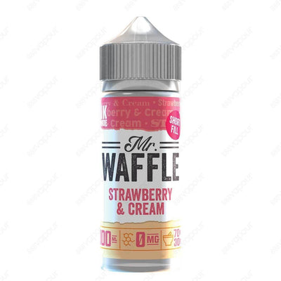 Mr Waffle Strawberry & Cream E-Liquid | £5.00 | 888 Vapour | Mr Waffle Strawberry & Cream e-liquid is a fluffy waffle topped with the sweetest, juiciest strawberries and thick whipped cream. Strawberry & Cream by Mr Waffle is available in a 0mg 100ml shor
