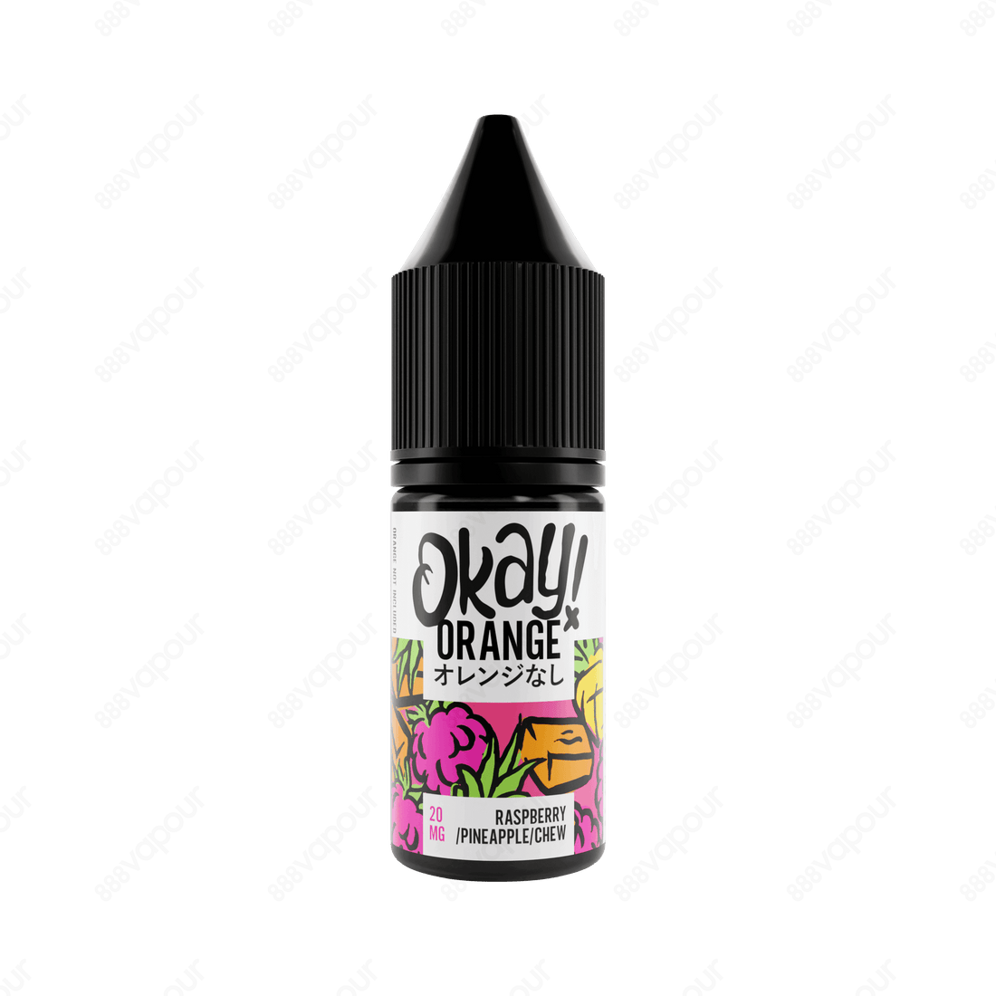 Okay Orange Raspberry Pineapple Chew Salt Nicotine Vape E-Liquid | £3.95 | 888 Vapour | Okay Orange Raspberry Pineapple Chew Nicotine Salt E-Liquid combines sugary candy with ripe raspberries and tangy, exotic pineapple. Raspberry Pineapple Chew by Okay O