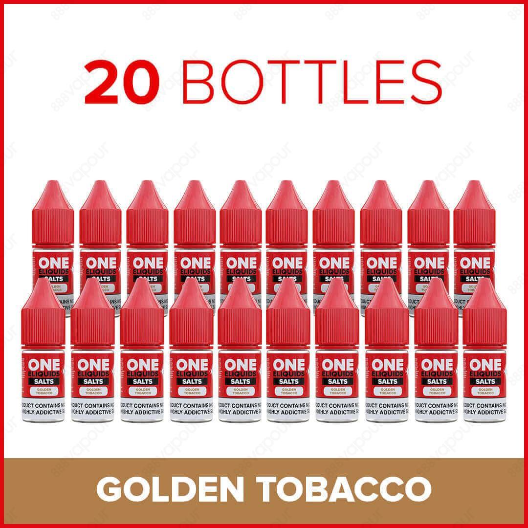 One ELiquids Golden Tobacco Salt E-Liquid | £15.00 | 888 Vapour | One Eliquids Golden Tobacco is a nic salt 10ml delivering a super-smooth throat hit with a powerful punch of flavour! This rich and nutty blend is ideal for starter kits and pod systems tha