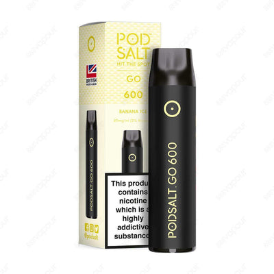 Pod Salt Go 600 Banana Ice Disposable Kit | £4.99 | 888 Vapour | The Pod Salt Go 600 disposable kit is a slim, stylish and pocket-friendly device filled with the award winning Pod Salt nicotine salts. Banana Ice infuses a sweet, creamy banana flavour with