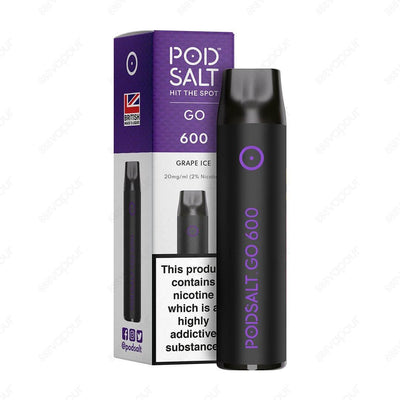 Pod Salt Go 600 Grape Ice Disposable Kit | £4.99 | 888 Vapour | The Pod Salt Go 600 disposable kit is a slim, stylish and pocket-friendly device filled with the award winning Pod Salt nicotine salts. Grape Ice mixes the classic, delicious grape flavour wi