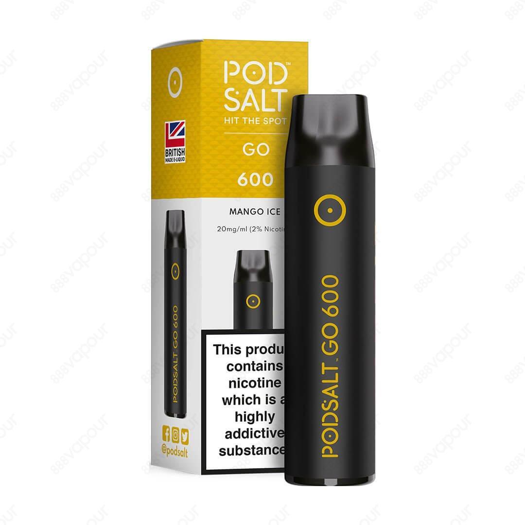 Pod Salt Go 600 Mango Ice Disposable Kit | £4.99 | 888 Vapour | The Pod Salt Go 600 disposable kit is a slim, stylish and pocket-friendly device filled with the award winning Pod Salt nicotine salts. Mango Ice mixes the classic, juicy mango flavour with a