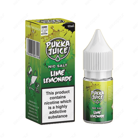 Pukka Juice Lime Lemonade Salt E-Liquid | £3.99 | 888 Vapour | Pukka Juice Lime Lemonade Nicotine Salt is a lemon and lime soft drink flavour. Salt nicotine is made from the same nicotine found within the tobacco plant leaf but requires a different manufa